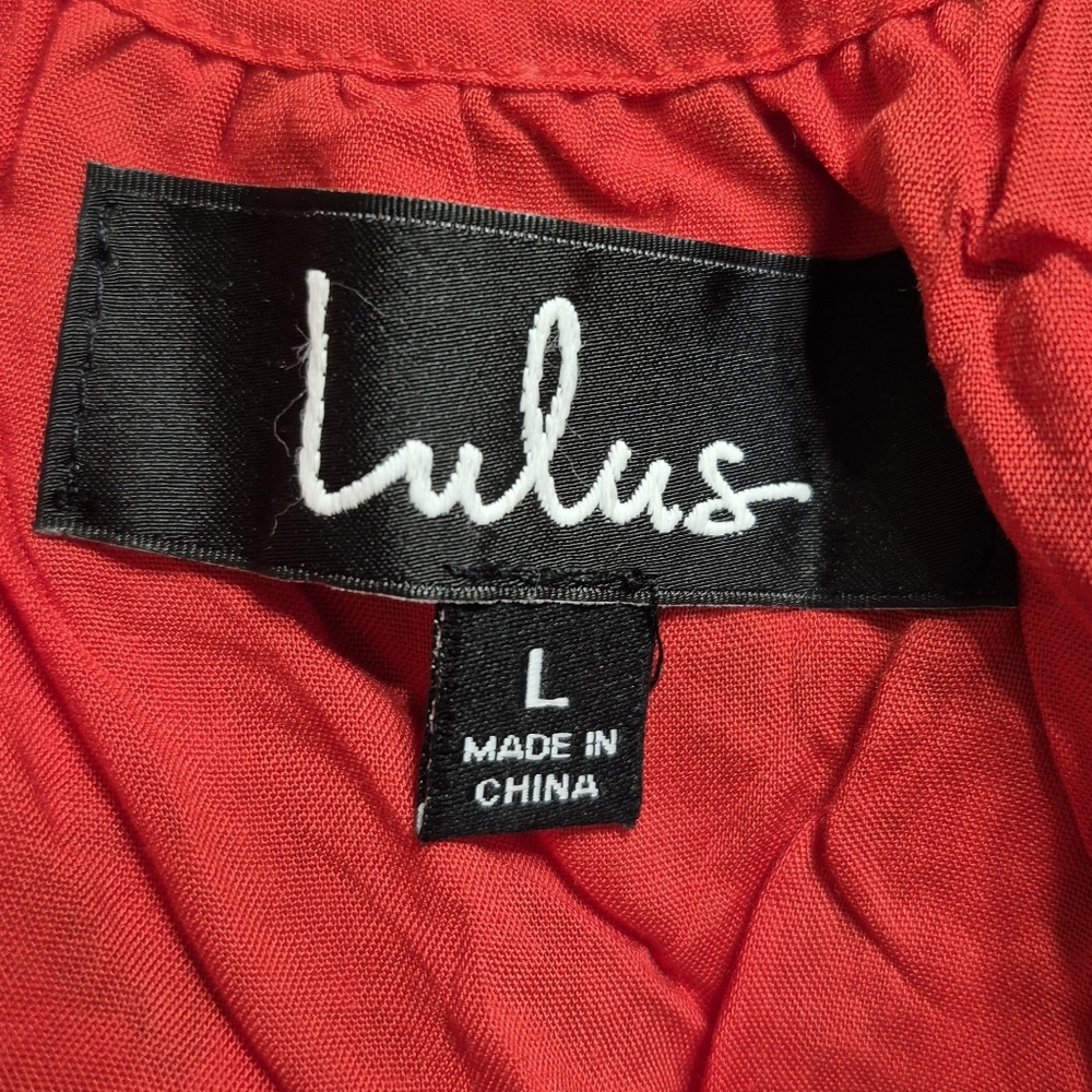 Lulu’s La Vie En Roses Floral Print Dress Blue Red Plunging Lace Up Back Sz L - Picture 4 of 5